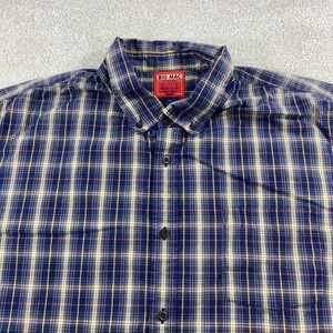 Vtg Big Mac Button Down Shirt Mens XXL Blue Plaid Short Sleeve Cotton Workwear